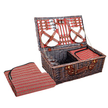 Load image into Gallery viewer, Alfresco 4 Person Picnic Basket Set Insulated Blanket Bag Red