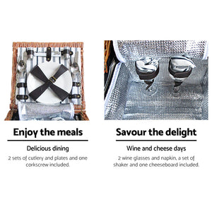 Alfresco� 2 Person Picnic Basket Set Vintage Outdoor Baskets Insulated Blanket