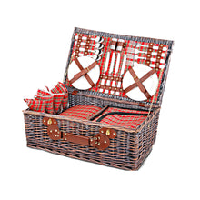 Load image into Gallery viewer, Alfresco 4 Person Picnic Basket Set Insulated Blanket Bag Red
