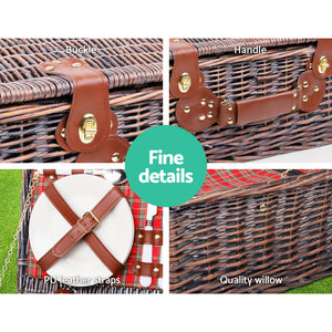 Alfresco 4 Person Picnic Basket Set Insulated Blanket Bag Red