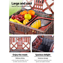 Load image into Gallery viewer, Alfresco 4 Person Picnic Basket Set Insulated Blanket Bag Red
