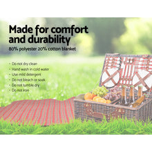 Load image into Gallery viewer, Alfresco 4 Person Picnic Basket Set Insulated Blanket Bag Red
