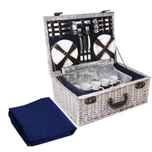 Load image into Gallery viewer, Alfresco 6 Person Picnic Basket Set Cooler Bag Insulated Blanket Plates Navy
